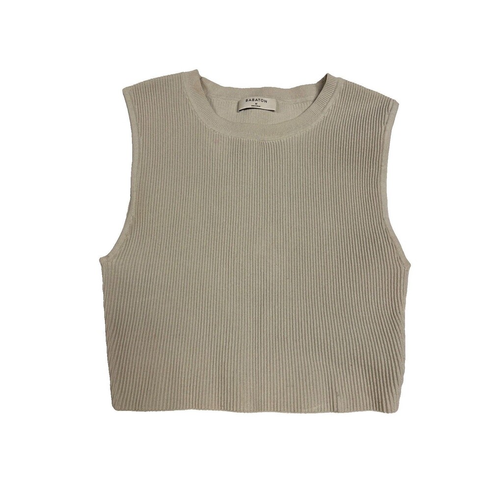 Babaton  Womens M Tank Top Beige Sculpt Knit Sleeveless  Ribbed Knit Aritzia